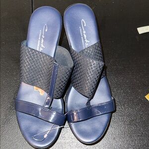Italian Shoemakers Navy Blue Crisscross Slide Sandals